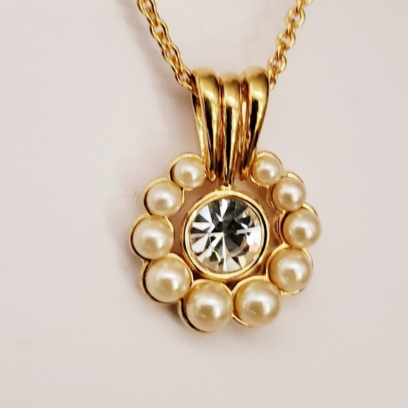 Stunning Vint Nolan Miller Interchangeable Pearl & Rhinestone Pendant Necklace - Picture 8 of 9